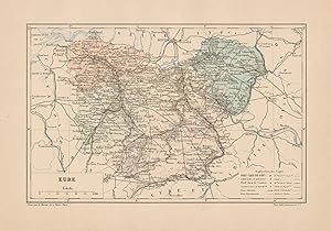 1892 France, Eure, Carta geografica, Old map, Carte géographique ancienne