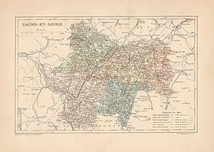 1892 France, Saône et Loire, Carta geografica, Old map, Carte géographique ancienne