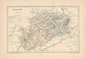 1892 France, Haute Saône, Carta geografica, Old map, Carte géographique ancienne