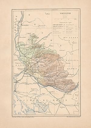 1892 France, Vaucluse, Carta geografica, Old map, Carte géographique ancienne
