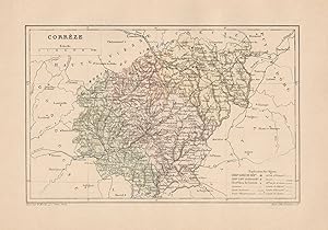 1892 France, Corrèze, Carta geografica, Old map