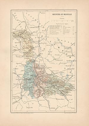 1892 France, Meurthe et Moselle, Carta geografica, Old map, Carte géographique ancienne