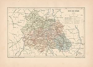 1892 France, Puy de Dôme, Carta geografica, Old map, Carte géographique ancienne