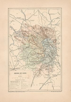 1892 France, Seine et Oise, Carta geografica, Old map, Carte géographique ancienne