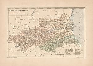 1892 France, Pyréneées Orientales, Carta geografica, Old map, Carte géographique ancienne
