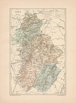 1892 France, Jura, Carta geografica, Old map, Carte géographique ancienne