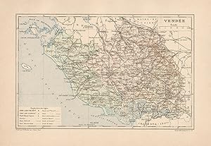 1892 France, Vendée, Carta geografica, Old map, Carte géographique ancienne