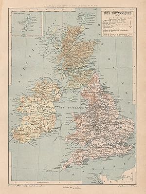 1892 Gran Bretagna, Iles Britanniques, Great Britain, Carta geografica, Old map, Carte géographiq...