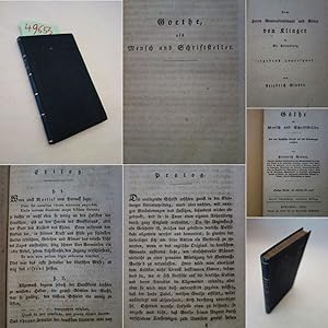 Bild des Verkufers fr Goethe als Mensch und Schriftsteller. Aus dem Englischen bersetzt und mit Anmerkungen versehen von Friedich Glover. Zweite rechtmige, vermehrte Auflage. zum Verkauf von Galerie fr gegenstndliche Kunst