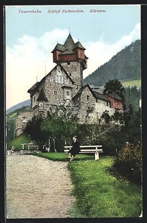 Ansichtskarte Obervellach, Schloss Falkenstein, Mann auf einer Bank