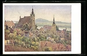 Künstler-Ansichtskarte Deutscher Schulverein Nr. 1522: Krems a. d. Donau, Teilansicht mit Kirche