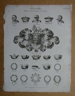 Heraldry: Heraldic Crowns, Coronets and Helmets. Engraving.