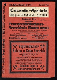 Oertliches Fernsprechteilnehmer-Verzeichnis Plauen (Vogtl): Ausgabe Juni 1943. -