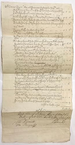 Account with Jonas Kay, legal expenses, signed and receipted by J. Banks, Thos. Marriott, and Tho...