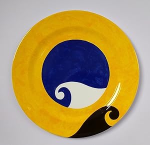 Ceramic plate design of counterpointed waves in enamels titled 'Ipanema' .