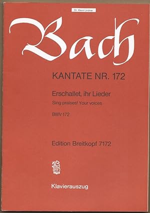 Bild des Verkufers fr Kantate Nr. 172. Erschallet, ihr Lieder. BWV 172 (= Edition Breitkopf Nr. 7172). Klavierauszug. zum Verkauf von Antiquariat Bcherstapel