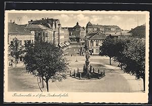 Ansichtskarte Fürstenwalde a.d. Spree, Denkmalsplatz mit Geschäften