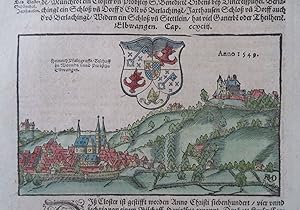 Ellwangen Germany 1598 Munster Cosmography wood cut print city view hand color