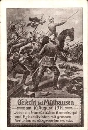 Ansichtskarte / Postkarte Gefecht bei Mülhausen 1914, Deutsche Soldaten, Schlachtfeld, I. WK