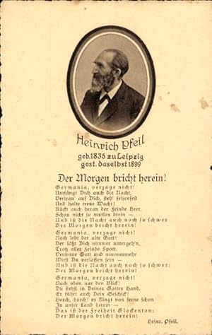 Ansichtskarte / Postkarte Komponist Heinrich Pfeil, Portrait, Profilansicht, Der Morgen bricht he...