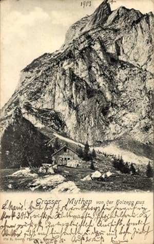 Ansichtskarte / Postkarte Schweiz, Grosser Mythen von der Holzegg aus