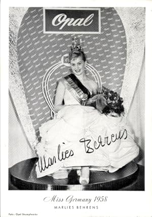 Ansichtskarte / Postkarte Miss Germany 1958 Marlies Behrens, Schönheitskönigin, Krone, Autogramm,...