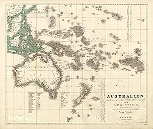 Bild des Verkufers fr Australien nach den neuesten Hlfsmitteln entworfen von Dr. F. W. Streit, Knigl. Preuss. Major a.D. und gezeichnet von seinem Sohne Arno Streit. - Leipzig, J.C. Hinrichs'sche Buchhandlung 1835 - H. Leutemann sc.':. zum Verkauf von Antiquariat Norbert Haas