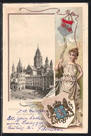 Ansichtskarte Mainz, Blick auf den Dom (Westansicht), Wappen