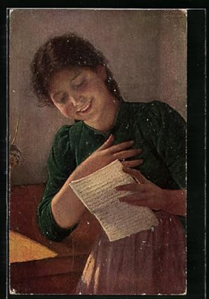 Künstler-Ansichtskarte Erpaco-Kunstverlag Nr. 9, junges Mädel liest einen Liebesbrief
