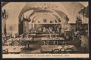 Ansichtskarte Zürich, Speisesaal des Gross-Restaurants St. Annahof, mittlere Bahnhofstrasse