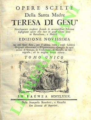 Immagine del venditore per Opere scelte della Santa Madre Teresa di Ges. Tomo unico. venduto da Libreria Piani