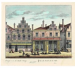 Gesigt van de Stads Waag. // Vue du Poids de la Ville. ORIGINAL HAND-COLORED PRINT PICTURING THE ...