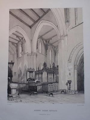 Original Antique Lithograph Illustrating a View of the Interior of Abbey Dore Church, Herefordshi...
