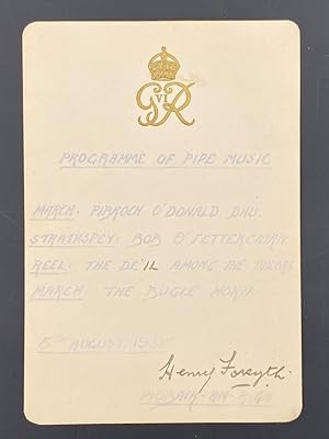 BALMORAL CASTLE 'Programme of Pipe Music' for 8th August, 1938