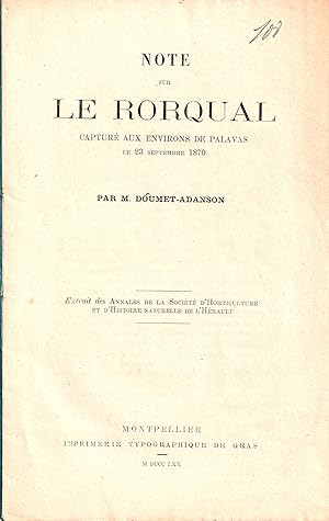 Note sur le Rorqual capturé aux environs de Palavas le 23 septembre 1870