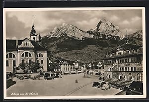 Ansichtskarte Schwyz, Stadtplatz mit Mythen