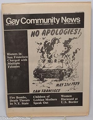 Imagen del vendedor de GCN: Gay Community News; the gay weekly; vol. 7, #8, Sept. 15, 1979: Rioters in San Francisco a la venta por Bolerium Books Inc.