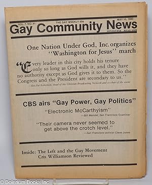 Imagen del vendedor de GCN: Gay Community News; the gay weekly; vol. 7, #41, May 10, 1980; Washington for Jesus March & CBS Airs Gay Power, Gay Politics a la venta por Bolerium Books Inc.