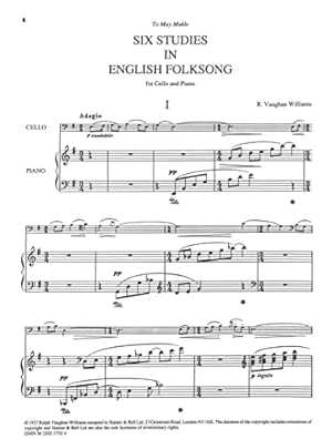 Bild des Verkufers fr Ralph Vaughan Williams: Six Studies In English Folk Song: Piano Accompaniment: zum Verkauf von WeBuyBooks