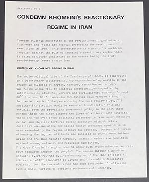 Seller image for Condemn Khomeini's reactionary regime in Iran [handbill] for sale by Bolerium Books Inc.