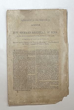 GOVERNMENT OF THE TERRITORIES. SPEECH OF HON. RICHARD BRODHEAD, OF PENN., in the House of Represe...