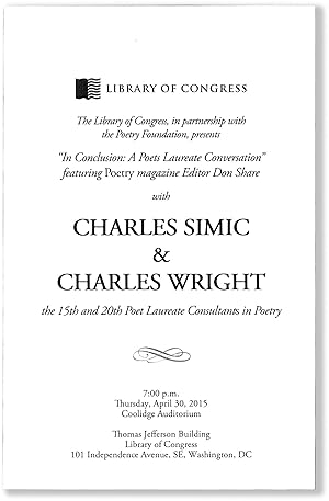 Seller image for [Program Library of Congress] "In Conclusion: A Poets Laureate Conversation" for sale by Lorne Bair Rare Books, ABAA