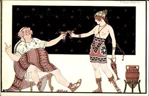 Künstler Ansichtskarte / Postkarte Kuhn-Regnier, J., Frau mit entblößten Brüsten, Kelch, Alkohol,...