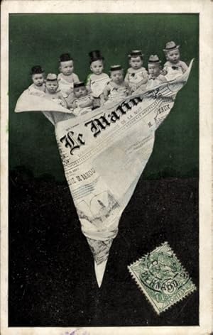 Zeitungs Ansichtskarte / Postkarte Babys in einer Spitztüte, le Matin