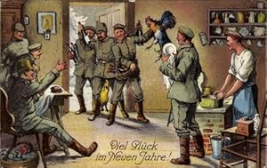 Künstler Ansichtskarte / Postkarte Glückwunsch Neujahr, Deutsche Soldaten, Vorbereitung zur Silve...