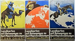 Konvolut: Landkarten mit Reisewegen zu Karl May's Erzählungen. 1. Nordamerika. 2. Der Orient. 3. ...