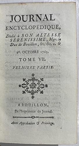 Journal encyclopedique dedie a son altesse serenissime, Mgr. le Duc de Bouillon. 1.er Octobre 176...
