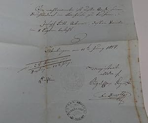 Bild des Verkufers fr Handschrift berlingen 1817, Armutszeugnis fr Winzer Joseph Ktt, Signatur BM Kugel zum Verkauf von Antiquariat Thomas Mertens