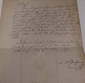 Bild des Verkufers fr Handschrift berlingen 1799, Schuldbrief wegen Kriegskosten an Johann Baptist Schauber zum Verkauf von Antiquariat Thomas Mertens