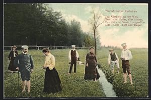 Bild des Verkufers fr Ansichtskarte Bad Wrishofen, Kurleben, Leute auf der Wiese und am Wasserlauf zum Verkauf von Bartko-Reher